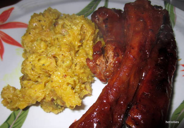 BBQ ribs and curried plantain mash