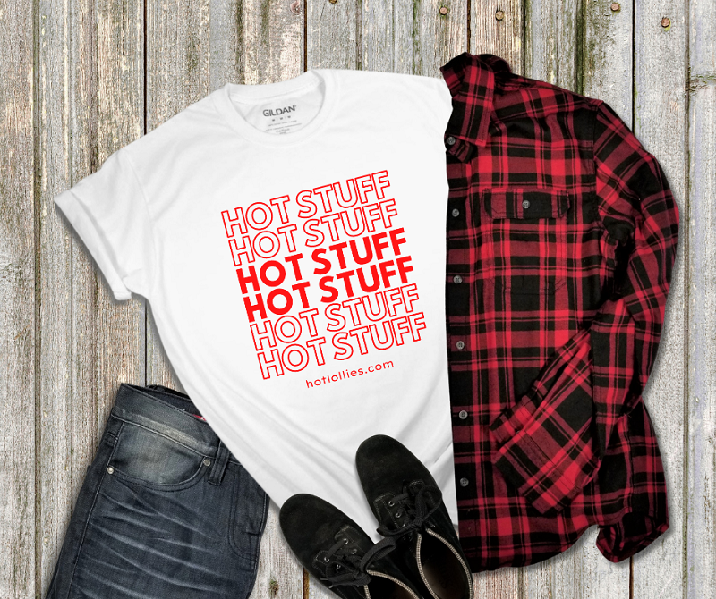 hot stuff t-shirt flatlay