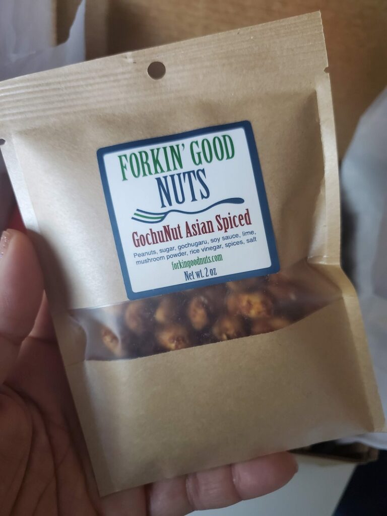 closeup of Forkin Good Nuts GochuNut Asian spiced 